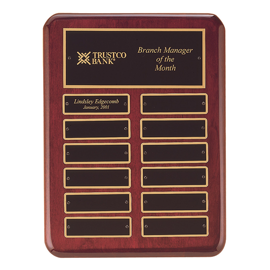 Perpetual Plaque on Rounded Rosewood Piano Finish Board with Black Brass Plate