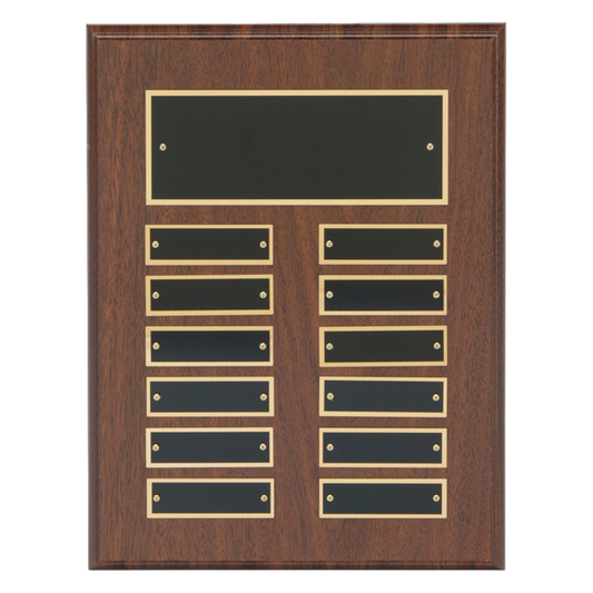 Cherry Finish Perpetual Plaque with 12 Black Brass Plates