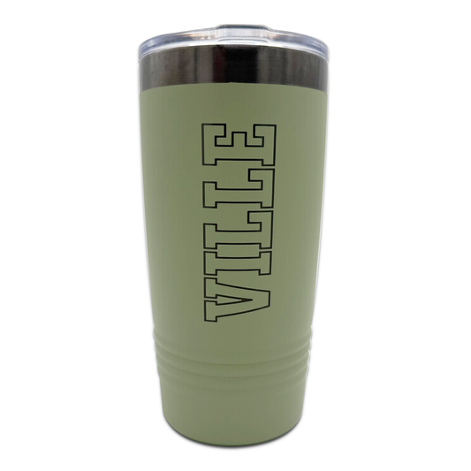 "VILLE" Vertical Block Text Tumbler with Slider Lid