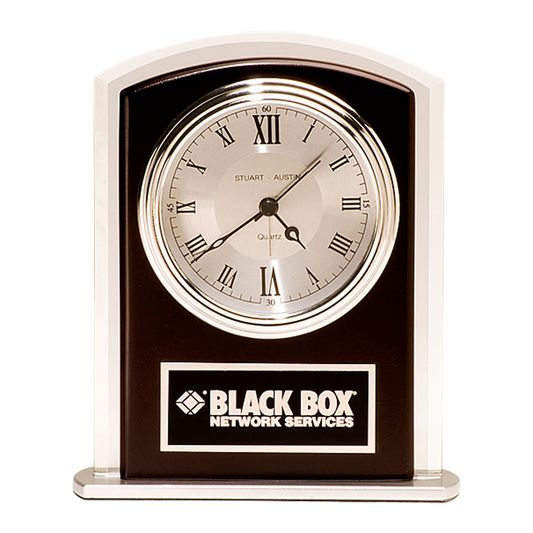 Beveled Glass Clock with Wood Accent Silver Bezel & Dial