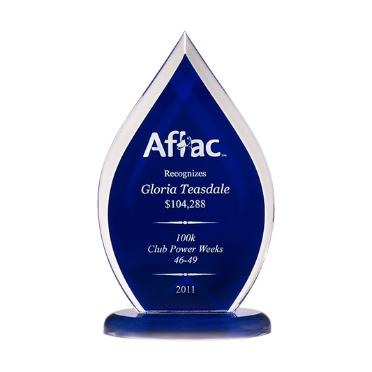 Flame Series Clear Acrylic Award with Blue Silk Screened Back