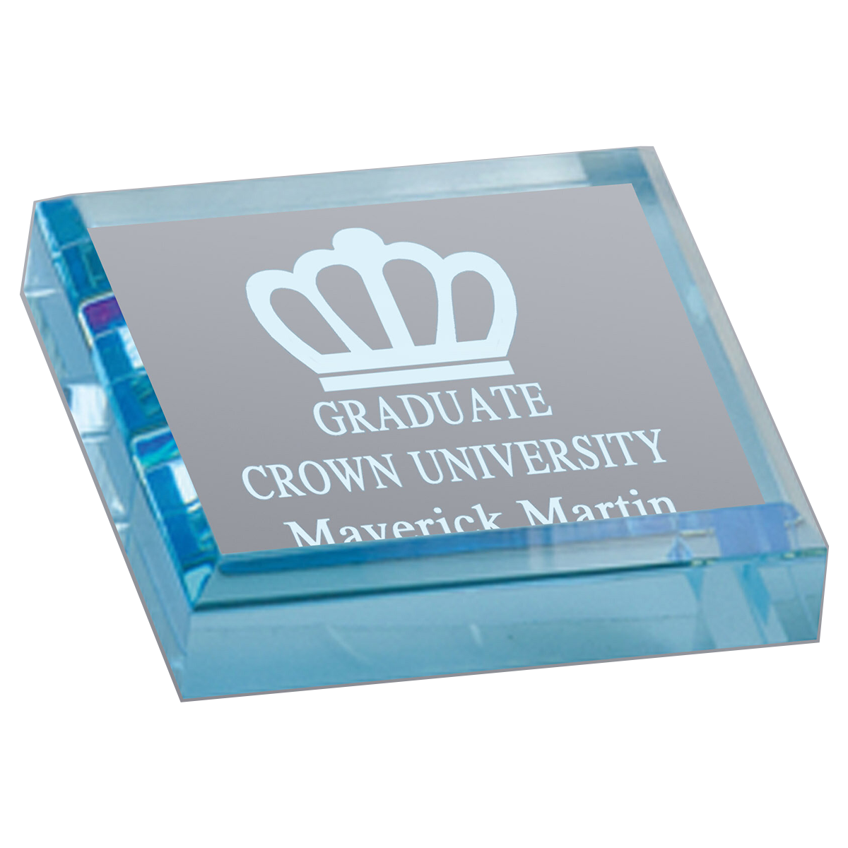 Square Blue Beveled Acrylic Paperweight