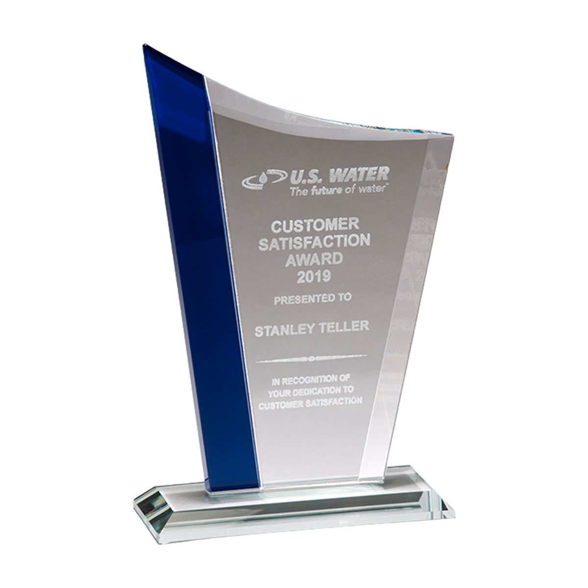 Zenith Series Jade Glass Award with Blue Glass Highlights